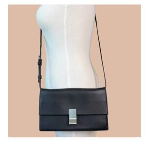 Italic Brandless Black Leather Crossbody Shoulder Purse Clutch Bag Convertible